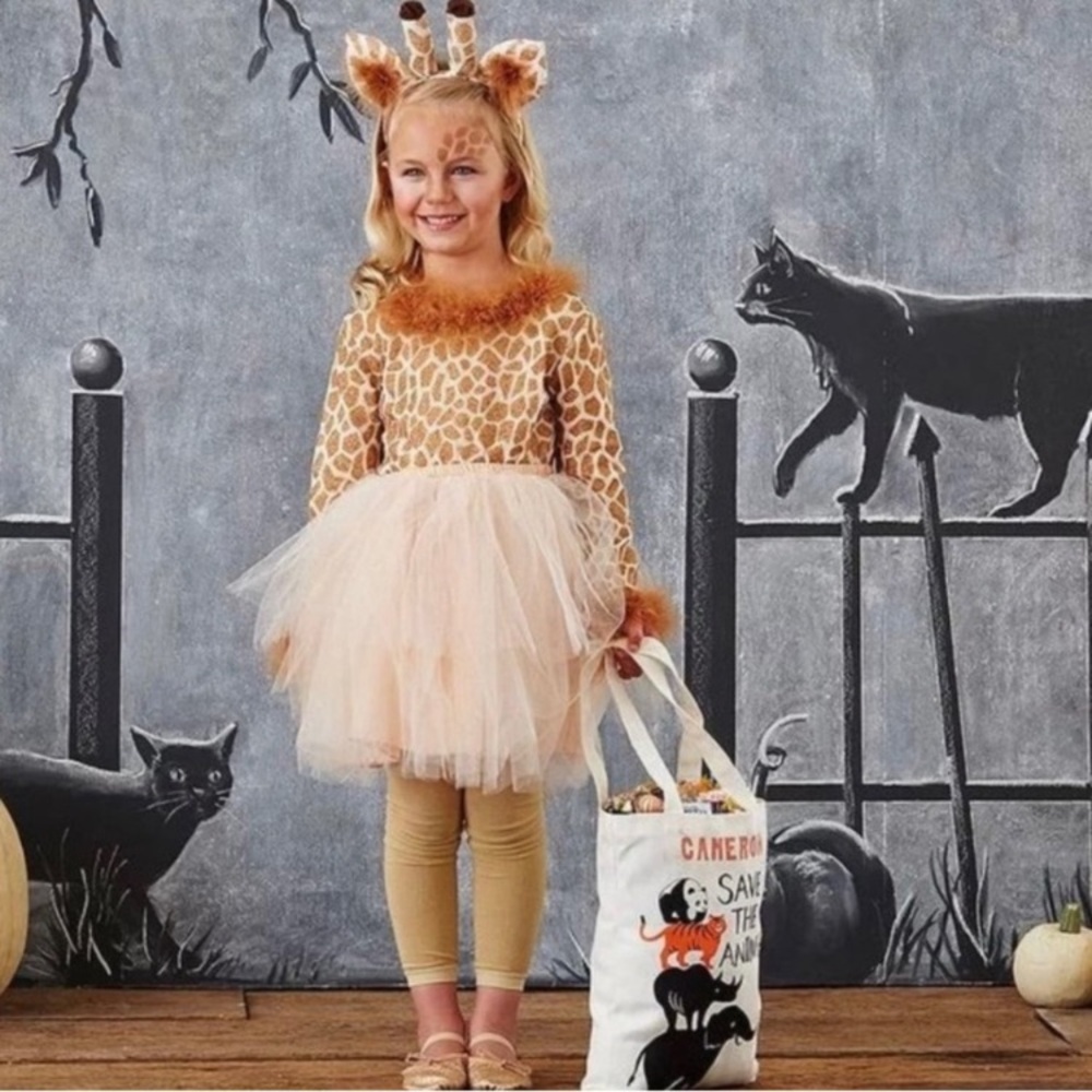 4-6T Pottery Barn Kids Giraffe Ears Headband, Girl Top & Skirt Tutu w/ Tail